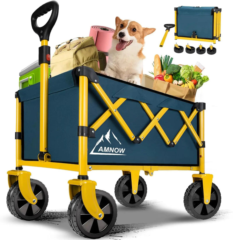 Collapsible Wagon Cart with Wheels Foldable, Folding Wagons Carts with Silent Universal Wheels, Large Grocery Cart On Wheels, Heavy Duty Utility Wagon for Shopping Beach Sports Fishing Camping, Green by GreenHaven Gardens