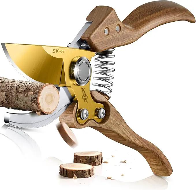 8.5" Professional Bypass Pruning Shears – Heavy Duty Garden Scissors & Clippers for Wood & Tree Trimming, Ultra Sharp SK5 Blade, Ergonomic Handle, Perfect Gardening Gift, 2025 Wood-Like Finish by GreenHaven Gardens