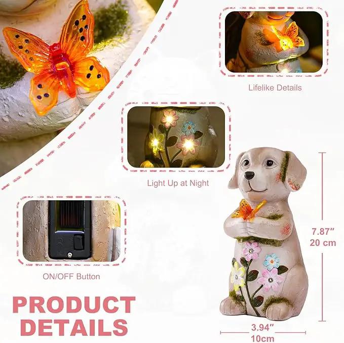 Solar Dog holiding Solar Butterfly Lights - Resin Garden Outdoor Decorations for Patio,Balcony,Yard,Birthday Garden Gifts for Women Mom by GreenHaven Gardens