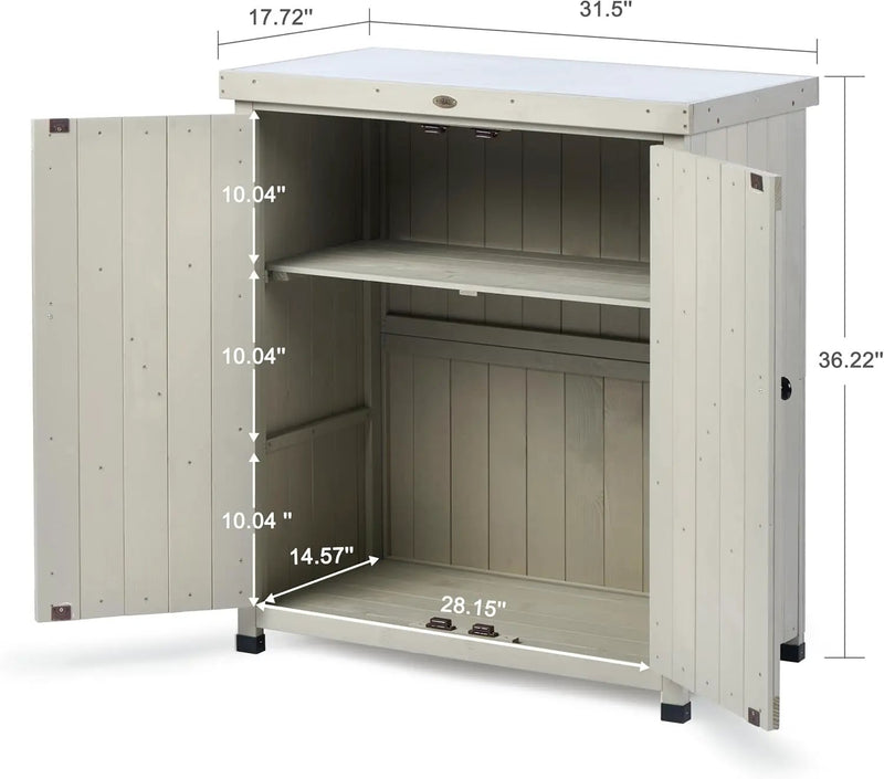 Outdoor Storage Cabinets Weatherproof for Patio, Garden Work Bench with Shelves & Metal Tabletop, Wooden Potting Table Workstation by GreenHaven Gardens