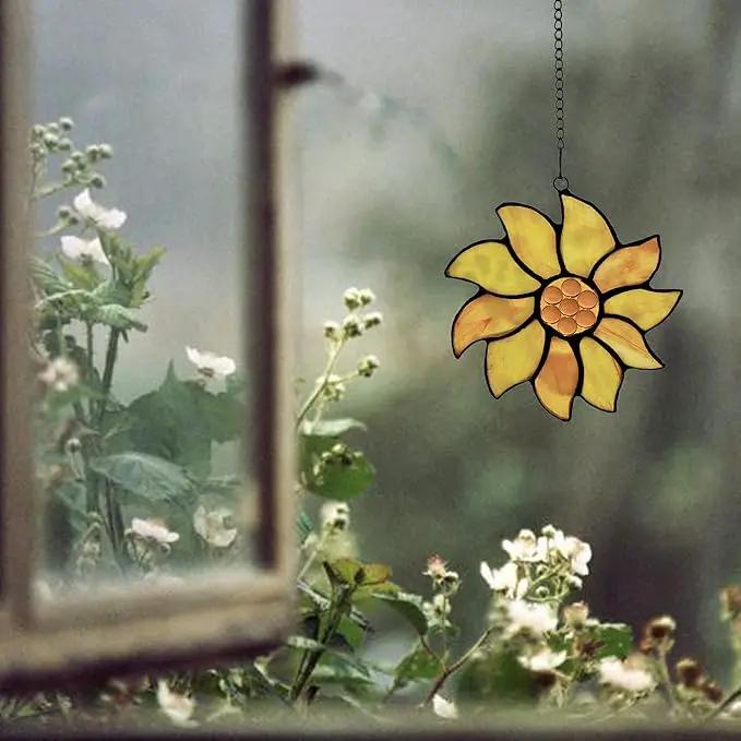 BOXCASA Farmhouse Summer Sunflower Stained Glass Window Hangings,Sunflower Lover Gifts for Women,Best Thank You Teacher Gift,Handmade Sunflower Art Decorations Gift for Mom Grandma Nana Aunt by GreenHaven Gardens