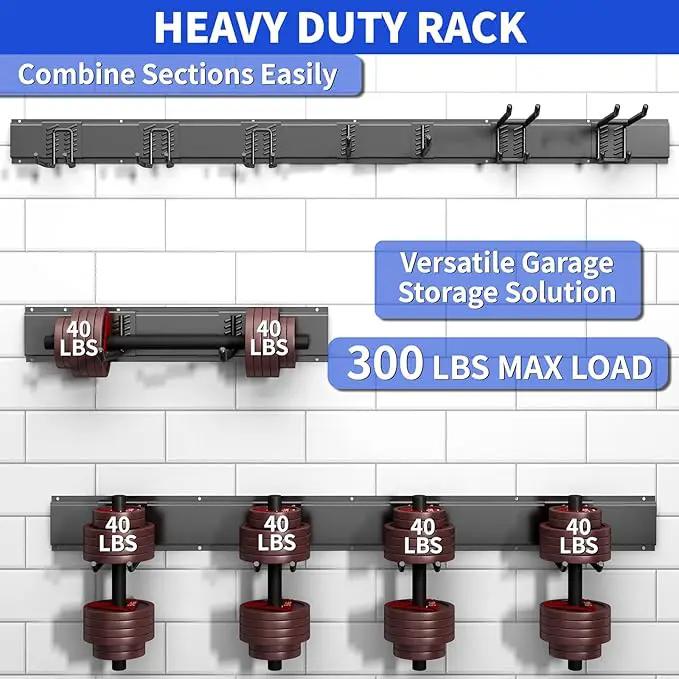 Garage Organization Tool Organizer Wall Mount, 48inch Heavy Duty Garden Tool organizer Storage System, Easy Install With 7 Adjustable Hooks, For Garage, Basement, Shed, Workshop(Black) by GreenHaven Gardens