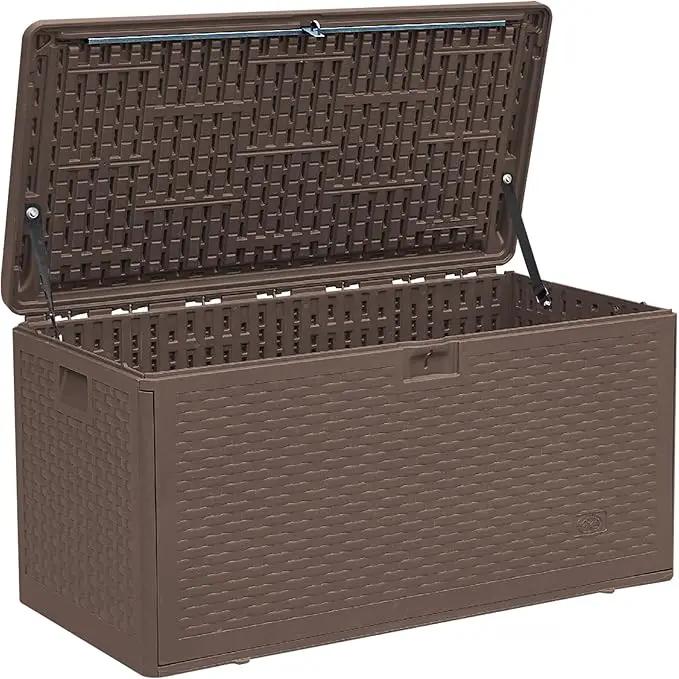 Premium Pro Edition 73 Gallon Lockable Resin Deck Box, Waterproof & UV-Resistant Outdoor Storage Box for Outdoor Cushion Storage, Garden Tools & Pool Accessories Storage, Brown by GreenHaven Gardens