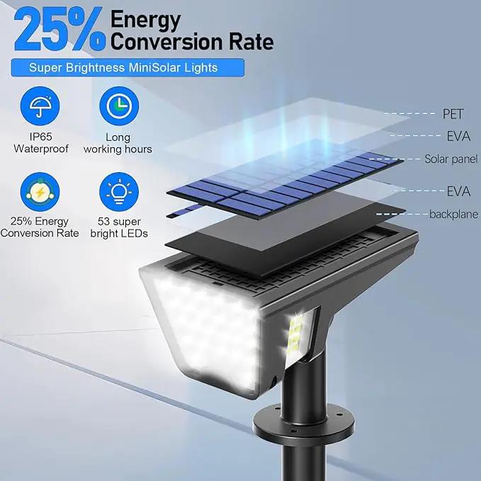 Solar Spot Lights Outdoor IP65 Waterproof, 53 LEDs Solar Powered Garden Yard Lights Outdoor 3 Modes Landscape Spotlight Wall Light with Auto On/Off for Driveway Porch 2 Pack (Cool White) by GreenHaven Gardens