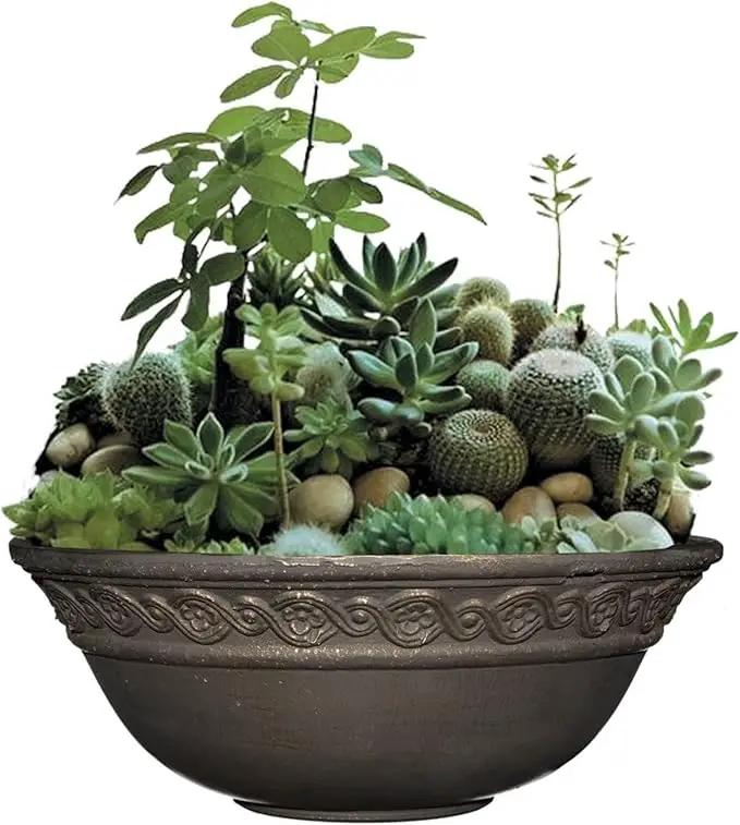 Classic Home and Garden Indoor/Outdoor Round Corinthian Resin Flower Pot Planter Bowl, Bronze, 12" by GreenHaven Gardens