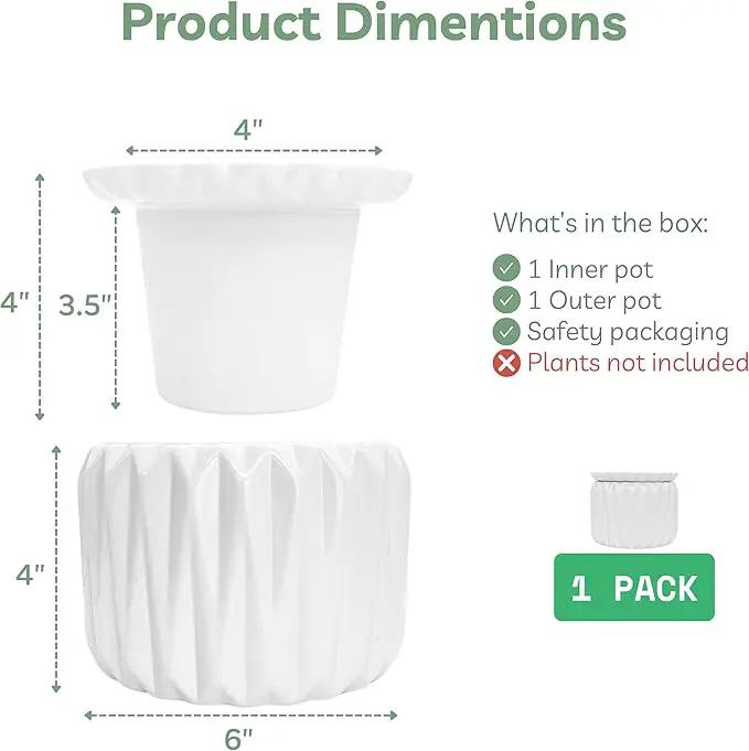 6 inch Self Watering Pot for Indoor Plants, African Violet Pot Ceramic, Flowers Planter (4 inch Opening), Holds 3 Weeks of Water (1 Pack) by GreenHaven Gardens