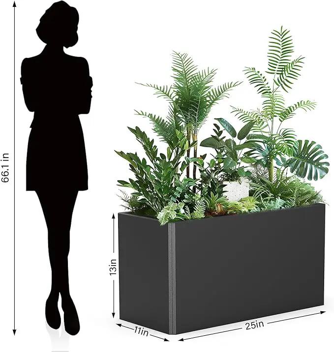 Outdoor Metal Planter Box - Rectangular Trough, All-Weather Durable with 4 Drainage Holes, 25x11x13 Inches for Porch & Patio, Black by GreenHaven Gardens