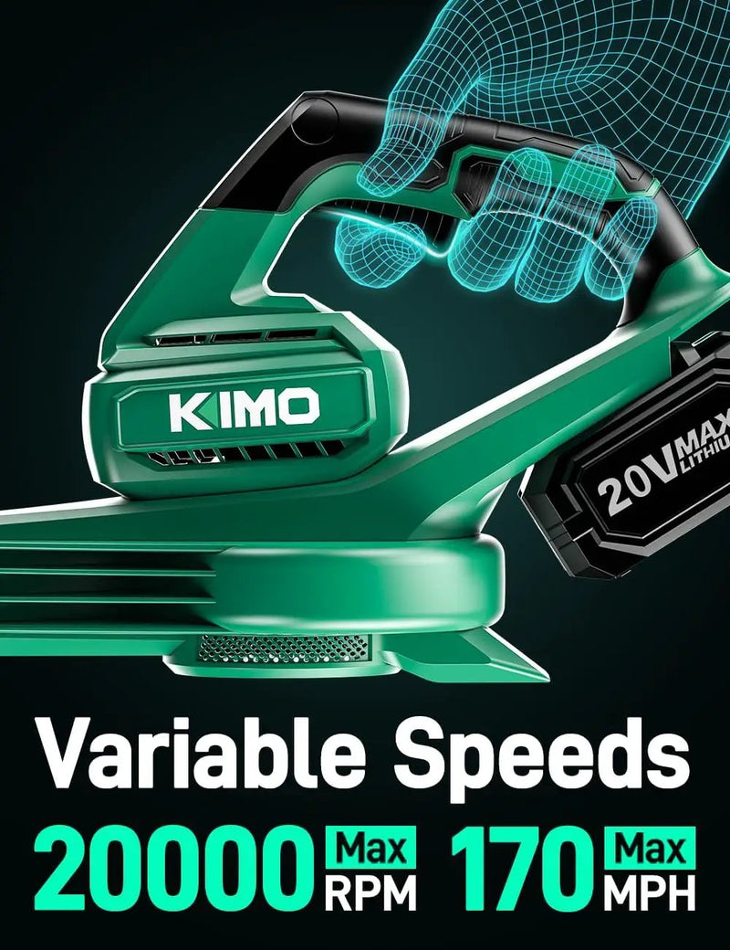 K I M O. Leaf Blower Cordless with Battery and Charger, Extension Tube, 240 CFM 170 MPH Lightweight Cordless Leaf Blowers, 2000mAh Battery Operated Leaf Blowers for Lawn Care, Yard|Patio|House by GreenHaven Gardens