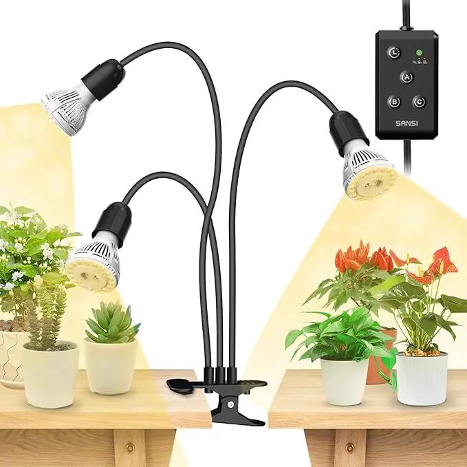 SANSI LED Grow Lights for Indoor Plants, Lifetime Free Bulb Replacement, 450W Full Spectrum 3-Gooseneck Clip Plant Grow Light, Plant Light with Timer 4/8/12 Hrs, High PPFD Growing Power Grow Lamp by GreenHaven Gardens