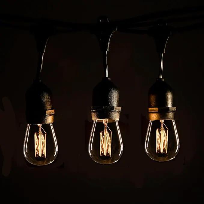 Hometown Evolution, Inc. E26 Outdoor Commercial String Lights with Suspended Socket for Weatherproof Heavy Duty Vintage Outside Lighting (S14 Lantern Edison 11 Watt Bulbs, 24 Foot 12 Socket) by GreenHaven Gardens