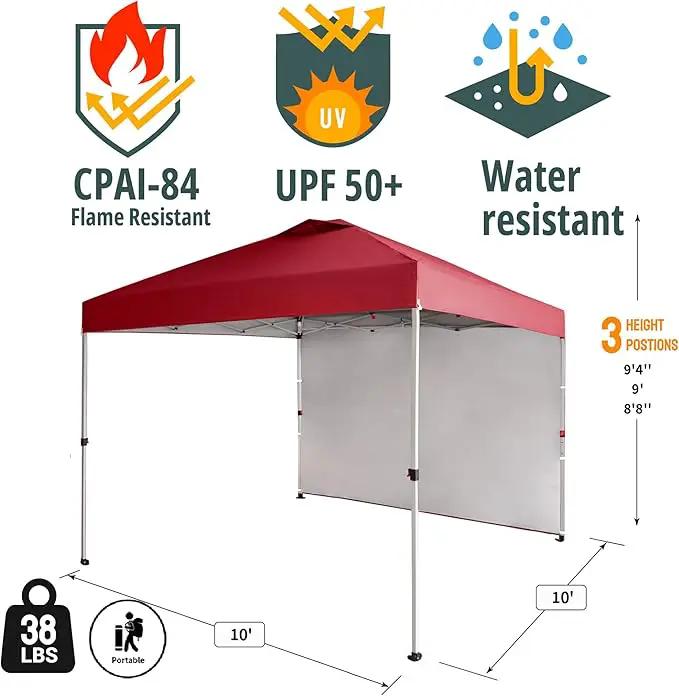 CROWN SHADES 10x10 Pop Up Canopy with 1 Side Wall - Beach Tent with One Push Setup - Outdoor Sun Shade for Events, Parties, Camping - Gazebo with STO-N-Go Cover Bag (Red) by GreenHaven Gardens