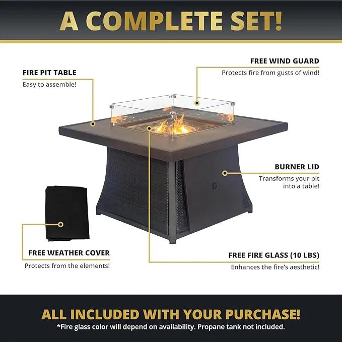 42" Outdoor Fire Pit Table for Patio, Propane Fire Pit Coffee Table with Square Base Patio Heater, CSA Certified, 50,000 BTU Stainless Steel Burner by GreenHaven Gardens