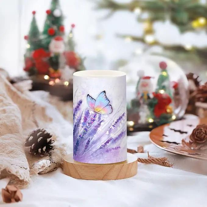Flickering Flameless Candles, Lavender Butterfly Purple LED Candles with Remote Timer, Set of 2 Battery Operated Candle for Valentine Wedding Birthday by GreenHaven Gardens