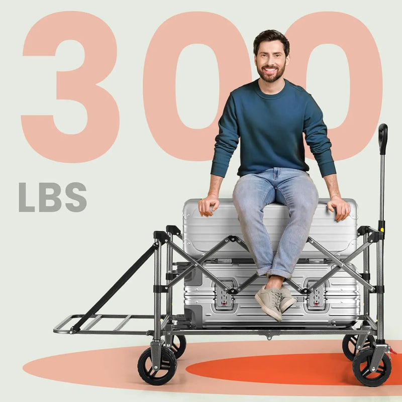 Overmont Collapsible Wagon with Tailgate - 49.2" Extended Heavy Duty Foldable Utility Wagon Folding Cart with All-Terrain Wheels for Outdoor Camping Sports Garden Beach Grocery - 300lbs Support by GreenHaven Gardens