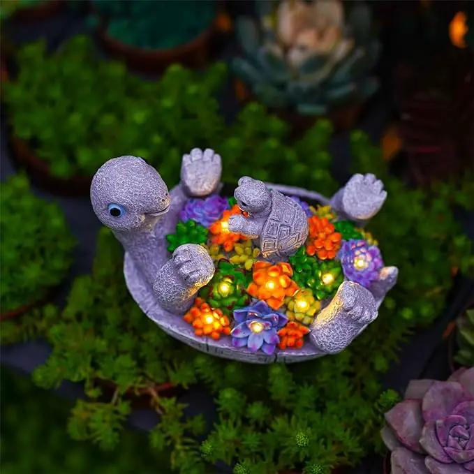 Solar Turtle Figurines Garden Decor, Cute Turtle Statue with Baby with 8 LED Solar Lights Garden Lawn Decorations for Patio & Yard, Gifts for Mom by GreenHaven Gardens