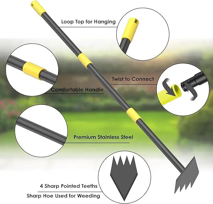 Dual Headed Weeding Tool, Long Handle for Loosening Soil Weeding Digging with Heavy Duty Stainless Steel Manual Weeder Hoe Garden Tool 17-45 inch Metal Black by GreenHaven Gardens
