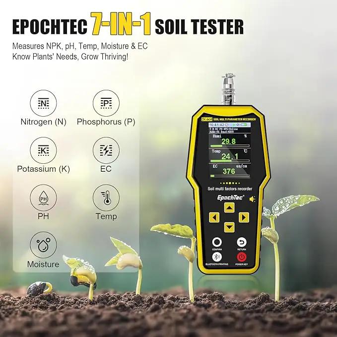 7 in 1 Soil Tester, ±1% High Precision Digital NPK Tester/Soil Moisture Meter/PH Tester/Temperature/EC Monitor for Agriculture, Plant Cultivation, Geological Survey with Data Storage & Export by GreenHaven Gardens