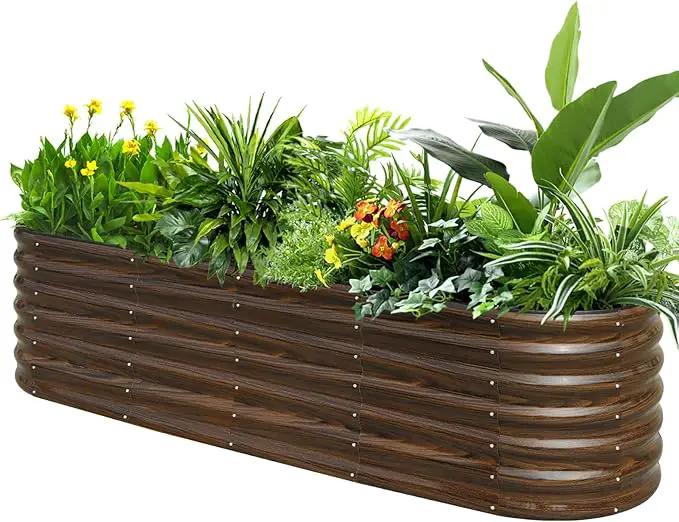 SnugNiture 8x2x2ft Raised Garden Bed Kit, 24" Tall Outdoor Metal Raised Planter Box for Planting Plants Vegetables Flowers Fruits, Brown by GreenHaven Gardens