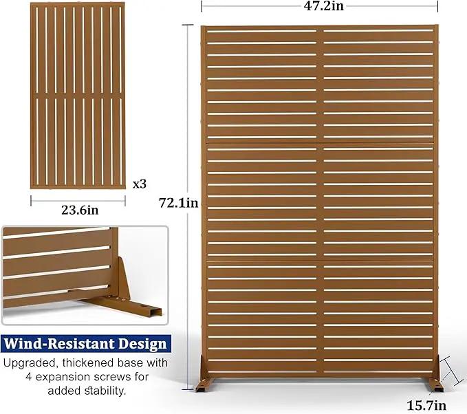 FENCY Outdoor Privacy Screen, 72" H×47" W Metal Privacy Screen, Outdoor Freestanding Privacy Screen & Panels for Deck Patio Balcony(Brown-Louvered) by GreenHaven Gardens