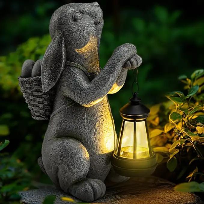 Solar Garden Outdoor Statues Rabbit with Solar Lantern,Outdoor Bunny Figurines Decorations,Lawn Decor Bunny Statue for Patio, Balcony, Yard Ornament,Unique Housewarming and Easter Gifts by GreenHaven Gardens