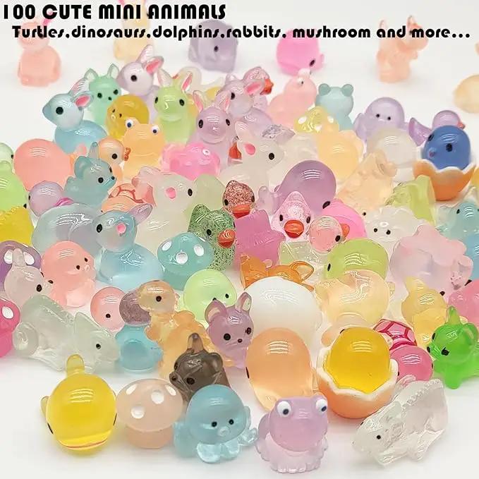 Mini Resin Animals Figures to Hide 100Packs Luminous Tiny ducks Dinosaurs Miniature Figurines Glow in The Dark for Fairy Garden Dollhouse Micro Landscape Aquarium Potted Party Favor Decor (100) by GreenHaven Gardens
