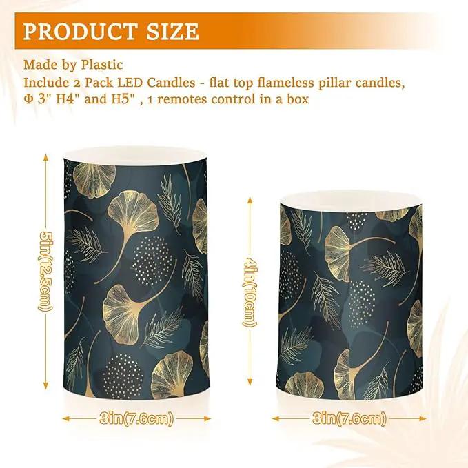 Flickering Flameless Candles, Golden Ginkgo Leaf LED Candles with Remote Timer, Set of 2 Battery Operated Candle for Valentine Wedding Birthday by GreenHaven Gardens