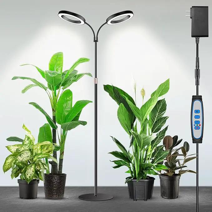 Garpsen Halo Grow Lights, Dual-Head Full Spectrum LED Plant Lights for Indoor Growing with Stand, 3 Color Modes Grow Lamp with Timer 6/12/16H, 5 Dimmable Levels, 168 LEDs and 67''Height Adjustable by GreenHaven Gardens