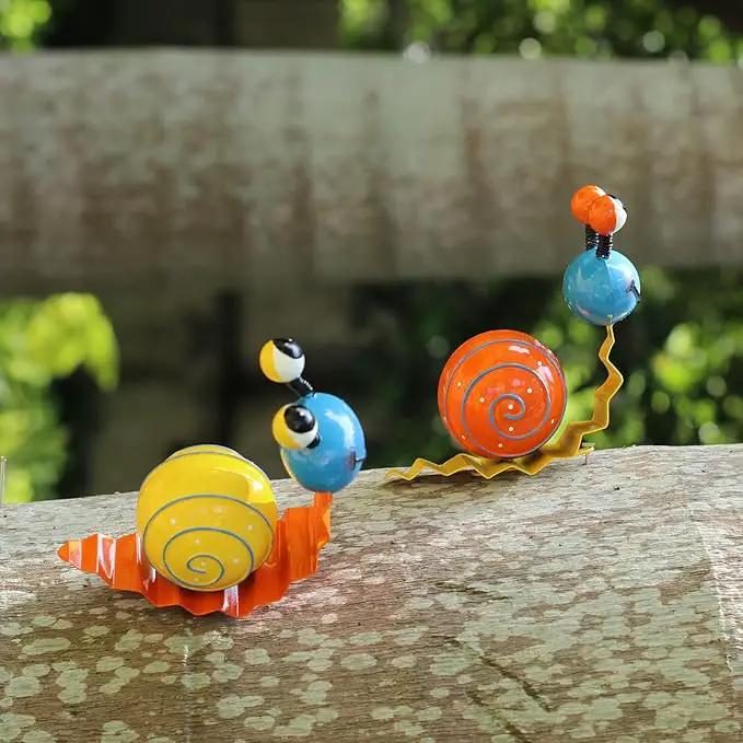 Metal Garden Decor Cute Snail Yard Art Outdoor Lawn Patio Ornament Fence Decorations for Outside - Set of 2(Yellow,Orange) by GreenHaven Gardens