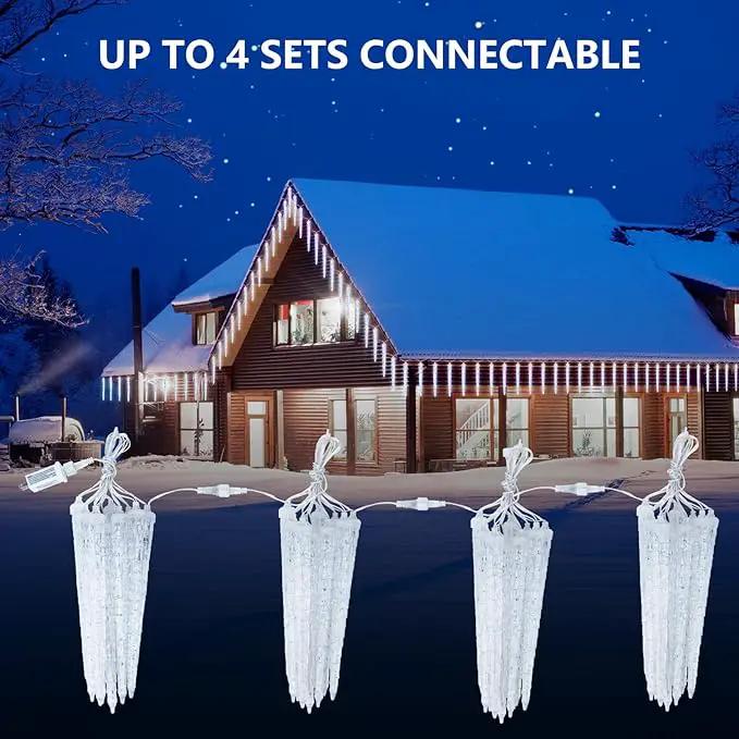 Christmas Icicle Lights Outdoor, 10Ft Meteor Shower Lights with 10 Ice Shaped Tube, Snowfall Shooting Star Light Effect, Falling Crystal Christmas Decorations for House Eave Roofline, Cool White by GreenHaven Gardens