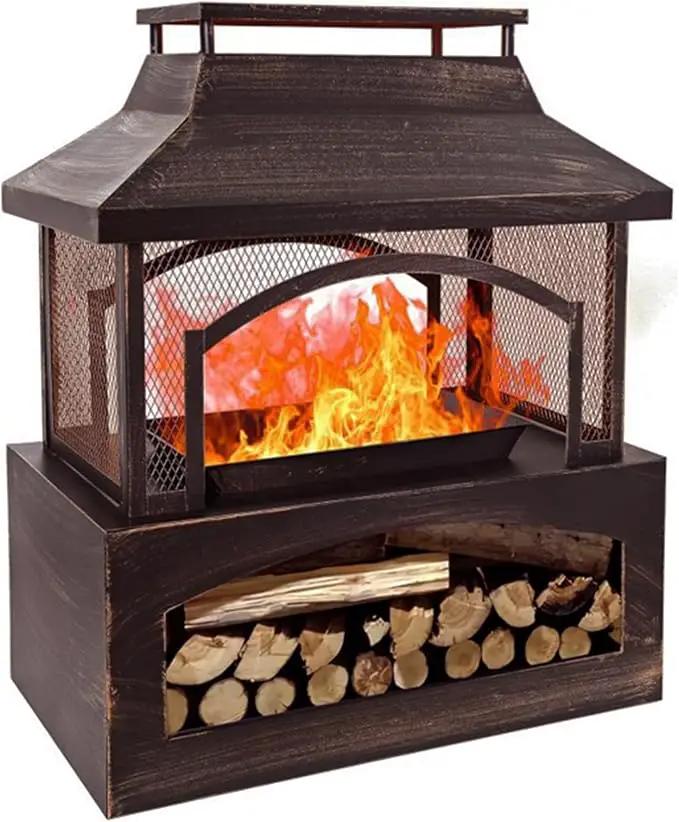 Bestier 37" Fire Pits, Wood Burning Fireplace for Outside Rectangular Chiminea Outdoor Firepits with Poker, Wood Storage, Rain Cover and Removable Fire Grill for Patio, Garden, Backyard, Camping by GreenHaven Gardens