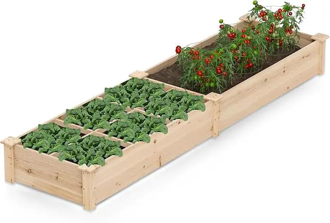 HAPPYGRILL Raised Garden Bed, Wooden Planter Raised Bed w/2 Garden Boxes, 7 Compartments, DIY Painting Available, Elevated Planter Box for Patio Garden Backyard Lawn Gardening, 90” x 25” x 10” by GreenHaven Gardens