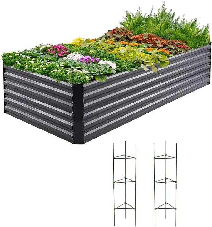 Quictent Galvanized Raised Garden Bed 8x4x2 Ft Tall Metal Planter Box for Vegetables Bottomless for Backyard, 2 Tomato Cages Included, 22.04" Deep, Dark Grey by GreenHaven Gardens