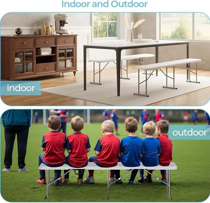 6ft HDPE Folding Bench, Foldable Seat with Sturdy Frame and Security Lock for Indoor and Outdoor, Multipurpose Entertaining Activities, Portable and Easy to Store, 2 Pack, White by GreenHaven Gardens