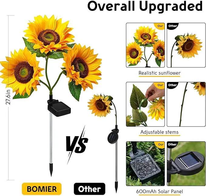 6 Pack Solar Sunflower Lights, Floral Theme, Yellow, Outdoor Garden Decor, Solar Flowers, Solar Lights for Outside Yard, Solar Sunflower Lights by GreenHaven Gardens