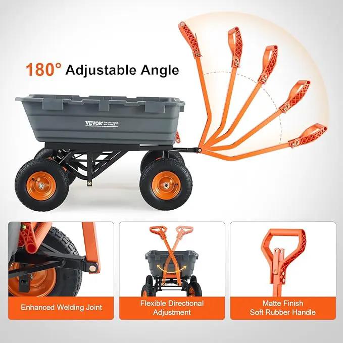 VEVOR 1500lbs Poly Garden Dump Cart Wheelbarrow Wagon with 2 in 1 Convertible Handle, Heavy Duty Yard Cart Wagon for with 13in All Terrain Wheels, Dump Trailer Tow Behind for Lawn Mower Tractor by GreenHaven Gardens