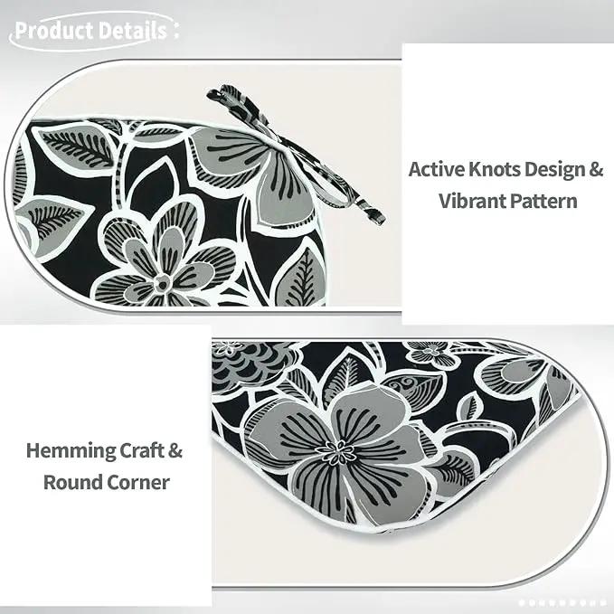 Indoor/Outdoor Chair Cushions 16x17 Inch, Patio Chair Cushions with Ties, All Weather Seat Cushions for Patio Furniture Home Garden Chair Use, Set of 4,Flower Black by GreenHaven Gardens