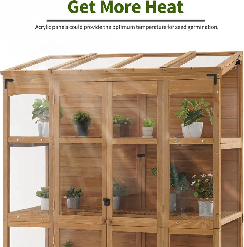 MCombo Wooden Greenhouse, Walk-in Outdoor Greenhouse with Openable Roof and Lockable Door, 0899 (Natural) by GreenHaven Gardens
