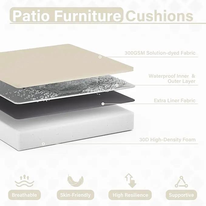 Patio Chair Cushions 17 X 16 X 3 Inch Waterproof Outdoor Seat Cushions for Patio Furniture, Outdoor Sofa Couch Pads with Ties & Handle, Set of 2, Cream by GreenHaven Gardens