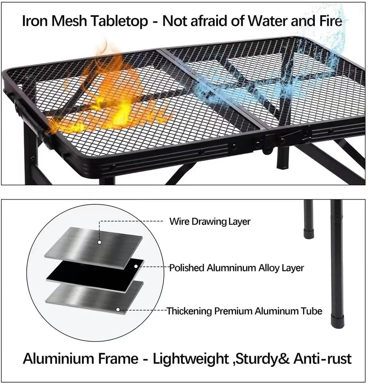 23”L×15”W×22”H Small Metal Folding Table, Camping Grill BBQ Side Table for Outdoor Garden Patio Yard- Portable Lightweight, Compact Grill Stand by GreenHaven Gardens