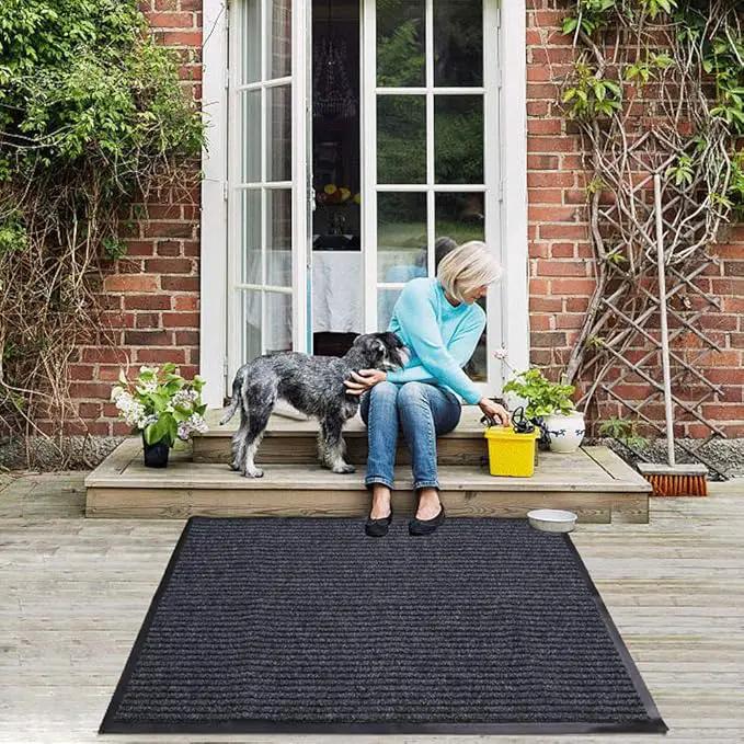 Fani Heavy Duty Large Grey Striped Floor Door Mat - Waterproof Low Profile Home Rug with Anti-Skid Rubber Back (Gray, 23" x 35") by GreenHaven Gardens