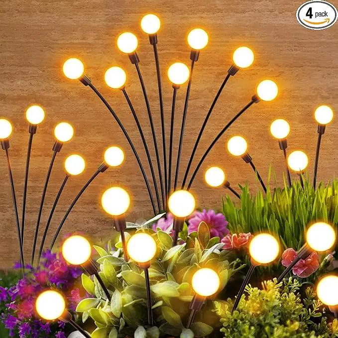 Solar Lights Outdoor Garden Decor: Unique Gardening Gifts for Mom - 4 Pack 32 LED Firefly Solar Powered Lamps - Sway by Wind Outside Waterproof Solar Lights for Yard Pathway Landscape Decorations by GreenHaven Gardens