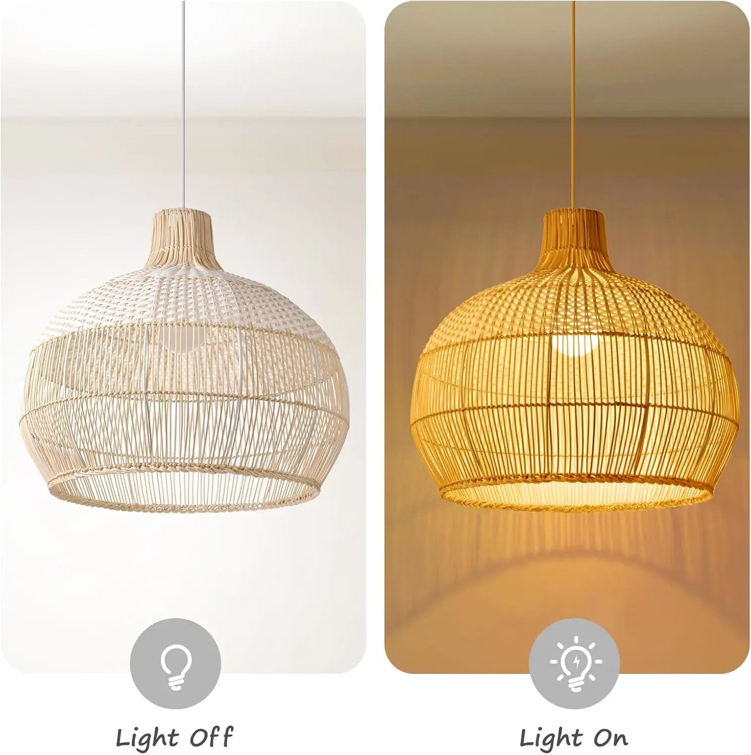 Arturesthome White Rattan Pendant Light for Kitchen Island Sink, Wicker Chandelier, Handmade Woven Hanging Ceiling Light Lampshade by GreenHaven Gardens