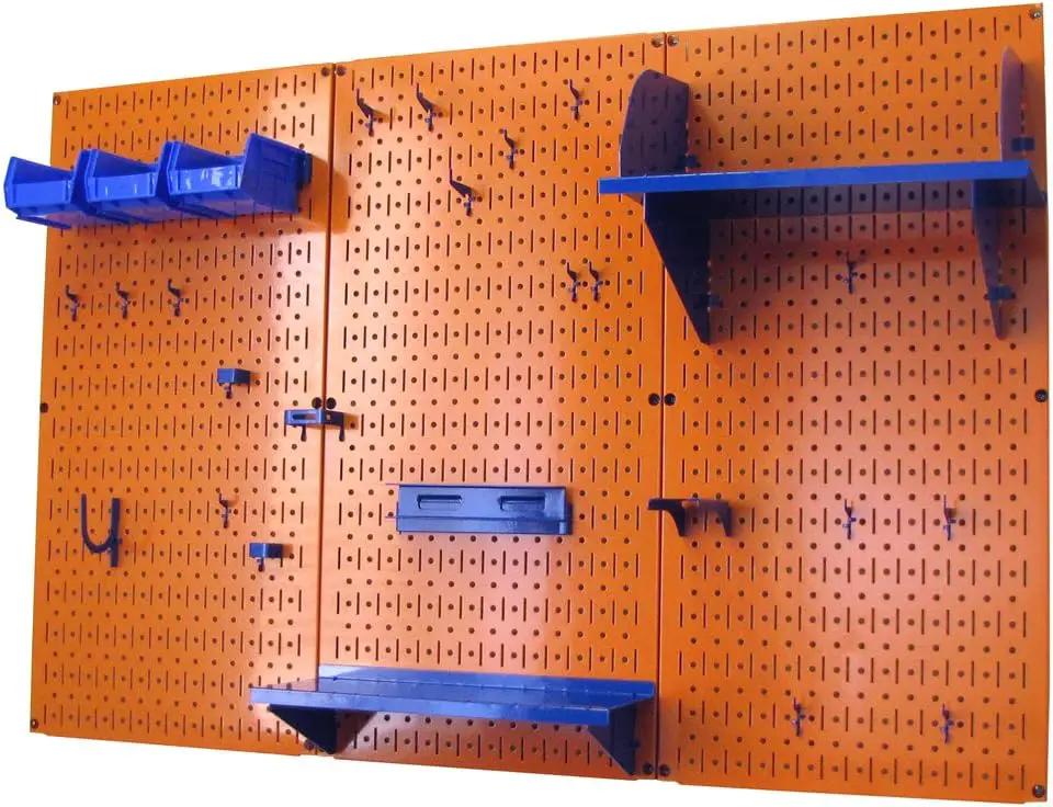 Wall Control Pegboard Organizer 4 ft. Metal Pegboard Standard Tool Storage Kit with Orange Toolboard and Blue Accessories by GreenHaven Gardens