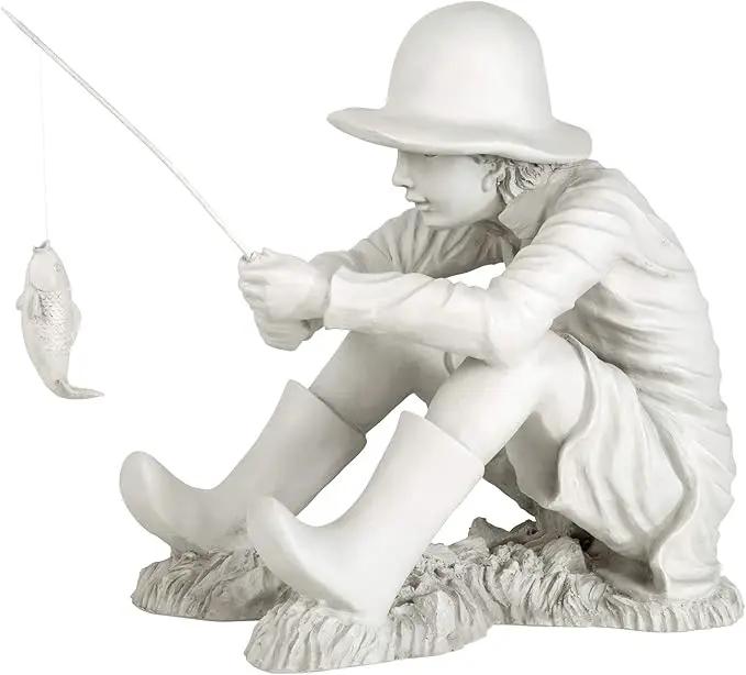 Design Toscano Gone Fishing Fisherman Boy Garden Statue, 17 Inch Tall, Cast Stone Resin, Two Tone Stone Finish by GreenHaven Gardens