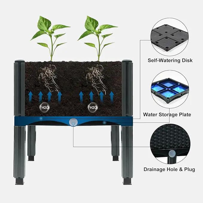 MAYOLIAH Garden Raised Bed Kit, 6 Elevated Planter Boxes with Drainage Holes, Taller Plastic Garden Bed for Vegetables Herbs Flowers Fruits Planting in Front Porch Yard Patio Balcony, Grey by GreenHaven Gardens