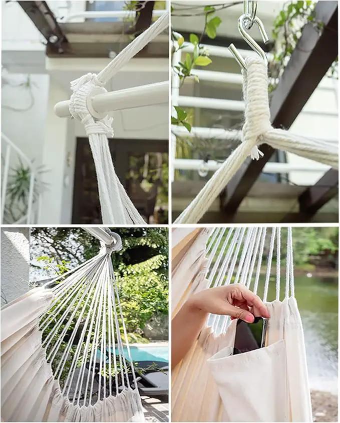 ADVOKAIR Hammock Chair Hanging Chair Rope Swing XXL - Max 500lbs, 70in Large Hammock Swing Chair -Portable Steel Spreader Bar with Anti-Slip Rings-Roomy & Strong by GreenHaven Gardens