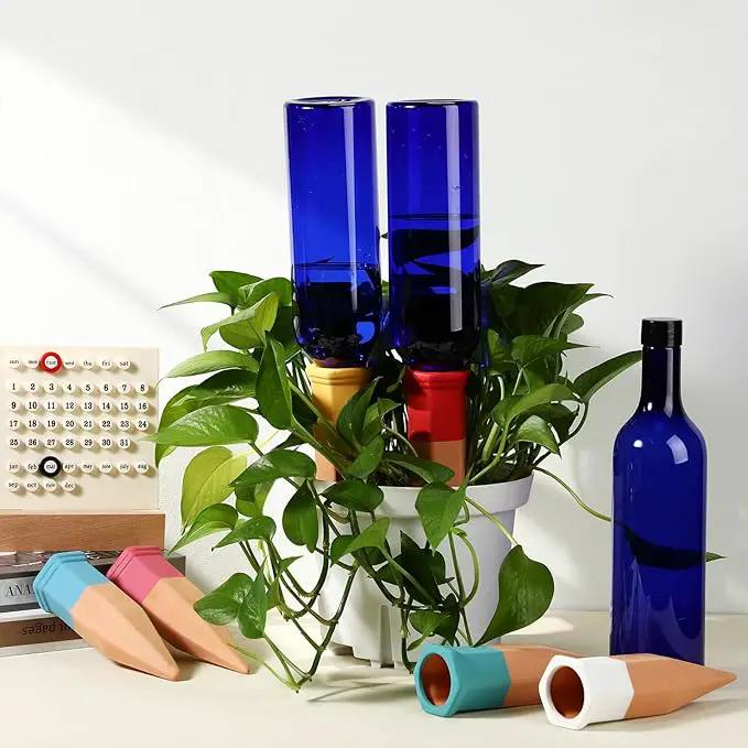 6 Sets Plant Watering Devices Include Terracotta Self Watering Spikes and 26 oz Plastic Bottles, Slow Release Vacation Insert Automatic Plant Waterer Device (Blue and Mixed Color) by GreenHaven Gardens