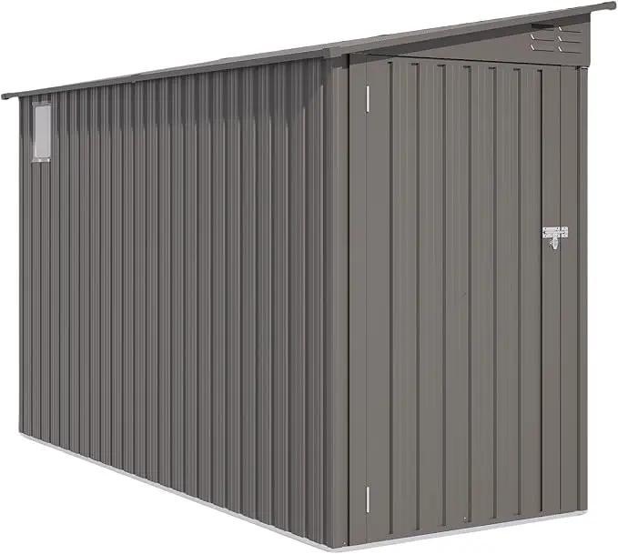 4 * 9.2 FT Outdoor Storage Shed, Galvanized Steel Garden Shed with Lockable Door & Window, Waterproof Metal Tool Storage for Garden, Backyard, Patio, Lawn(Gray) by GreenHaven Gardens
