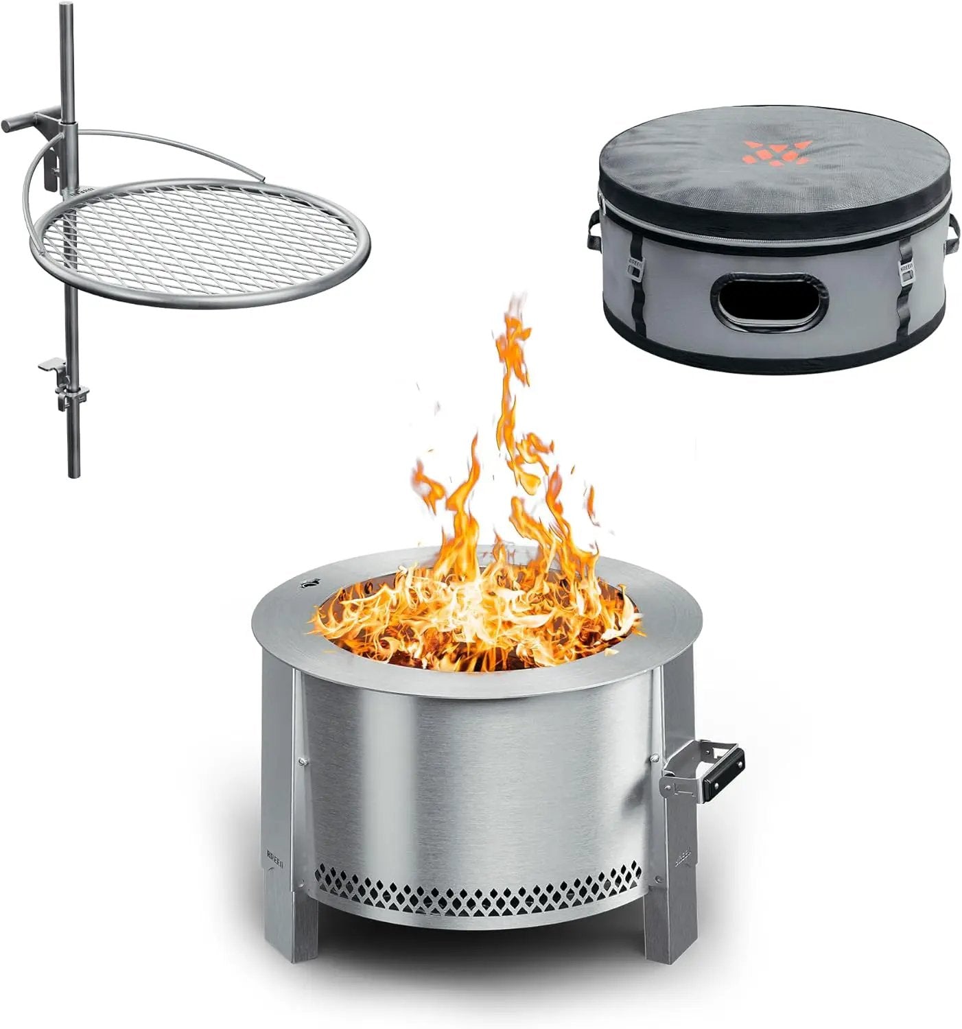 Breeo Smokeless Fire Pit to-Go Bundle (Y Series Stainless Steel, Outpost Grill & to Go Case) | 21 inch Smokeless Firepit for Outside | Ideal for Families by GreenHaven Gardens