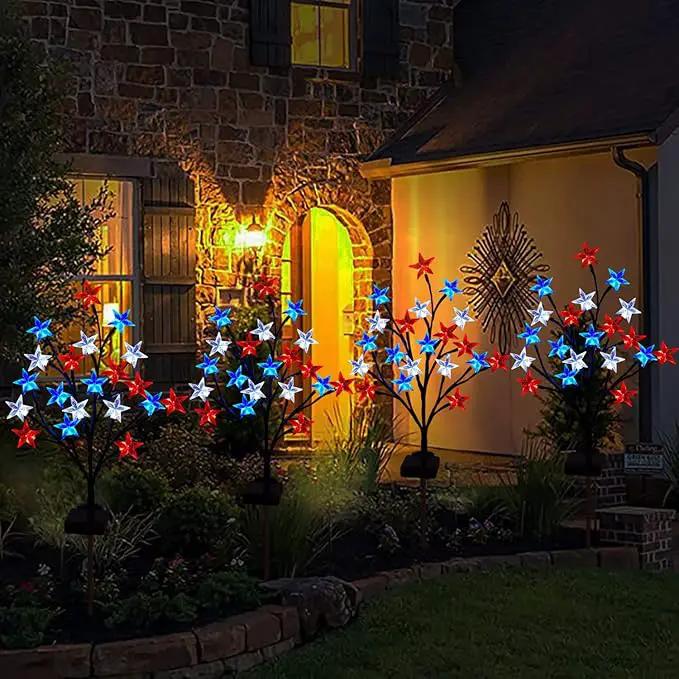 2 Packs Solar 4th of July Decorations Outdoor Lights, Solar Red White and Blue Star Pathway Lights, Waterproof Outdoor Patriotic Decorations Lights for July 4th Memorial Day Garden Yard Pathway Grave by GreenHaven Gardens